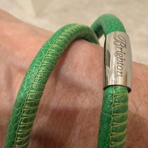 Brighton Green Double-Wrap Leather Bracelet with Silver Clasp